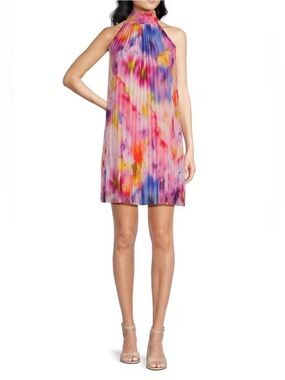 NWT Badgley Mischka Sz 6 Valeria Mock Neck Sheath Pleated Dress Cocktail $209